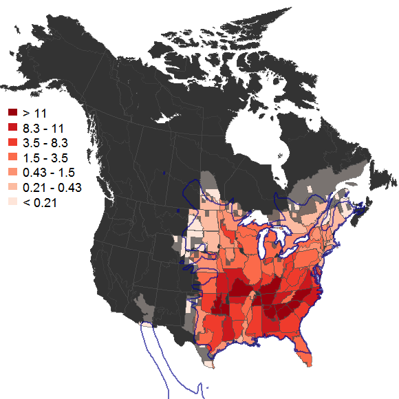 Carte illustrant la répartition de l’espèce ou les routes migratoires